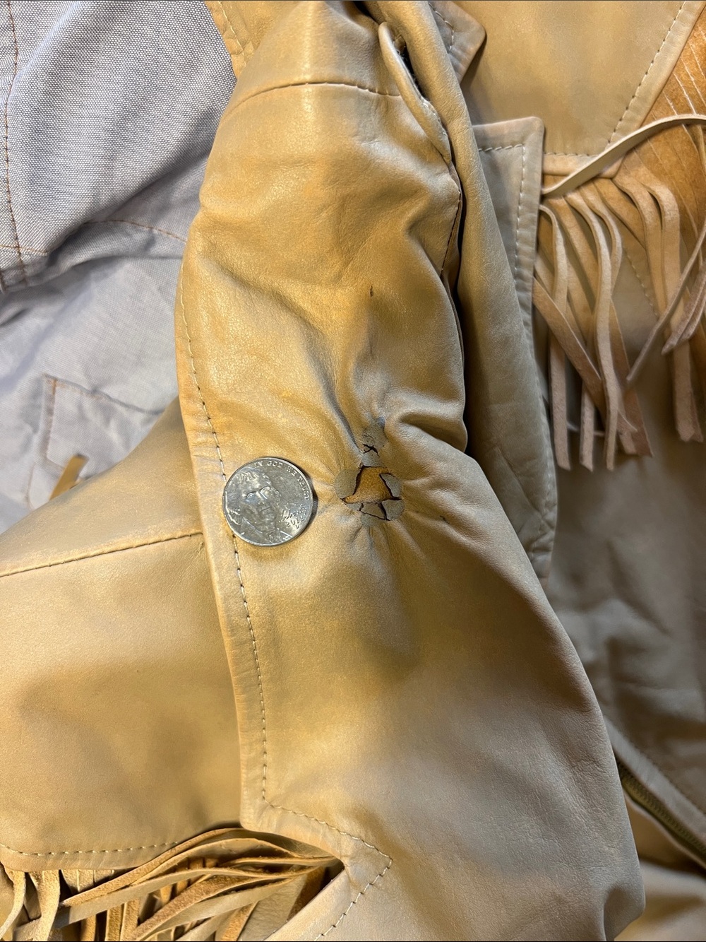 Scully Beige Fringe Leather Jacket with Sleeve Artwork - Picture 5 of 5